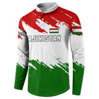 Tajikistan Button Sweatshirt Markhor with Red Green White Brushstroke Flag with Mountain Goat Design