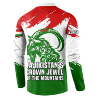 Tajikistan Button Sweatshirt Markhor with Red Green White Brushstroke Flag with Mountain Goat Design