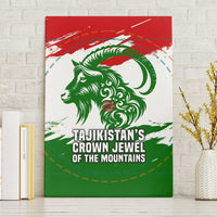 Tajikistan Canvas Wall Art Markhor with Red Green White Brushstroke Flag with Mountain Goat Design