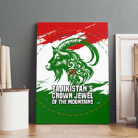 Tajikistan Canvas Wall Art Markhor with Red Green White Brushstroke Flag with Mountain Goat Design