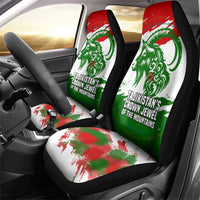 Tajikistan Car Seat Cover Markhor with Red Green White Brushstroke Flag with Mountain Goat Design