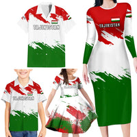 Tajikistan Family Matching Long Sleeve Bodycon Dress and Hawaiian Shirt Markhor with Red Green White Brushstroke Flag with Mountain Goat Design