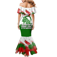 Tajikistan Family Matching Mermaid Dress and Hawaiian Shirt Markhor with Red Green White Brushstroke Flag with Mountain Goat Design
