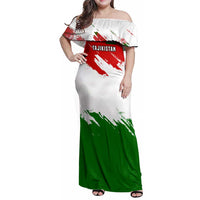 Tajikistan Family Matching Off Shoulder Maxi Dress and Hawaiian Shirt Markhor with Red Green White Brushstroke Flag with Mountain Goat Design