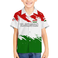 Tajikistan Family Matching Off Shoulder Short Dress and Hawaiian Shirt Markhor with Red Green White Brushstroke Flag with Mountain Goat Design
