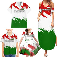 Tajikistan Family Matching Summer Maxi Dress and Hawaiian Shirt Markhor with Red Green White Brushstroke Flag with Mountain Goat Design