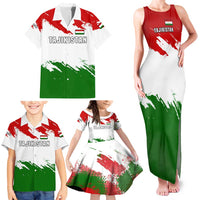 Tajikistan Family Matching Tank Maxi Dress and Hawaiian Shirt Markhor with Red Green White Brushstroke Flag with Mountain Goat Design