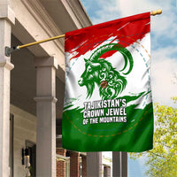 Tajikistan Garden Flag Markhor with Red Green White Brushstroke Flag with Mountain Goat Design