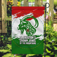 Tajikistan Garden Flag Markhor with Red Green White Brushstroke Flag with Mountain Goat Design