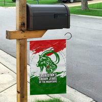 Tajikistan Garden Flag Markhor with Red Green White Brushstroke Flag with Mountain Goat Design