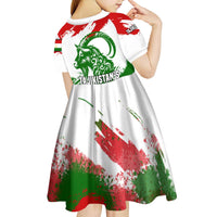 Tajikistan Kid Short Sleeve Dress Markhor with Red Green White Brushstroke Flag with Mountain Goat Design