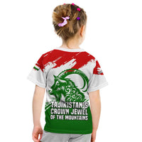 Tajikistan Kid T Shirt Markhor with Red Green White Brushstroke Flag with Mountain Goat Design