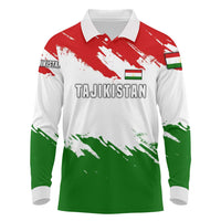 Tajikistan Long Sleeve Polo Shirt Markhor with Red Green White Brushstroke Flag with Mountain Goat Design