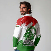 Tajikistan Long Sleeve Polo Shirt Markhor with Red Green White Brushstroke Flag with Mountain Goat Design