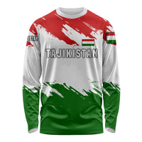 Tajikistan Long Sleeve Shirt Markhor with Red Green White Brushstroke Flag with Mountain Goat Design