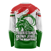 Tajikistan Long Sleeve Shirt Markhor with Red Green White Brushstroke Flag with Mountain Goat Design