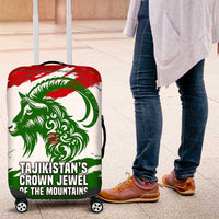 Tajikistan Luggage Cover Markhor with Red Green White Brushstroke Flag with Mountain Goat Design