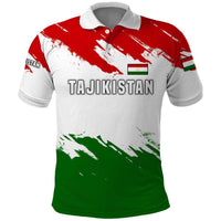 Tajikistan Polo Shirt Markhor with Red Green White Brushstroke Flag with Mountain Goat Design