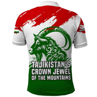 Tajikistan Polo Shirt Markhor with Red Green White Brushstroke Flag with Mountain Goat Design