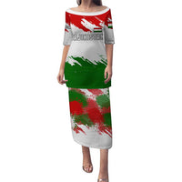 Tajikistan Puletasi Markhor with Red Green White Brushstroke Flag with Mountain Goat Design