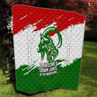 Tajikistan Quilt Markhor with Red Green White Brushstroke Flag with Mountain Goat Design