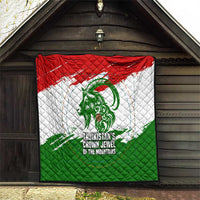 Tajikistan Quilt Markhor with Red Green White Brushstroke Flag with Mountain Goat Design