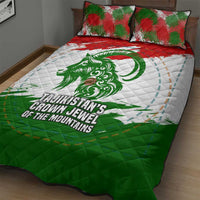 Tajikistan Quilt Bed Set Markhor with Red Green White Brushstroke Flag with Mountain Goat Design