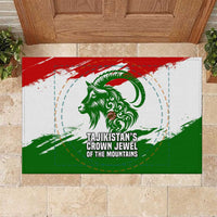 Tajikistan Rubber Doormat Markhor with Red Green White Brushstroke Flag with Mountain Goat Design