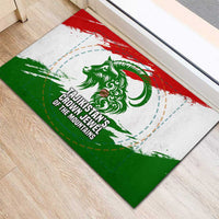 Tajikistan Rubber Doormat Markhor with Red Green White Brushstroke Flag with Mountain Goat Design