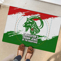 Tajikistan Rubber Doormat Markhor with Red Green White Brushstroke Flag with Mountain Goat Design