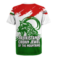 Tajikistan Rugby Jersey Markhor with Red Green White Brushstroke Flag with Mountain Goat Design