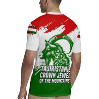 Tajikistan Rugby Jersey Markhor with Red Green White Brushstroke Flag with Mountain Goat Design