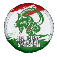 Tajikistan Spare Tire Cover Markhor with Red Green White Brushstroke Flag with Mountain Goat Design