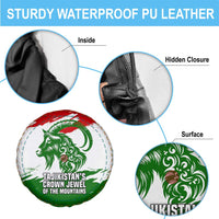 Tajikistan Spare Tire Cover Markhor with Red Green White Brushstroke Flag with Mountain Goat Design