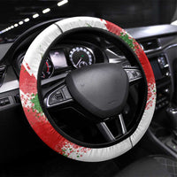 Tajikistan Steering Wheel Cover Markhor with Red Green White Brushstroke Flag with Mountain Goat Design