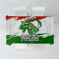 Tajikistan Tablecloth Markhor with Red Green White Brushstroke Flag with Mountain Goat Design