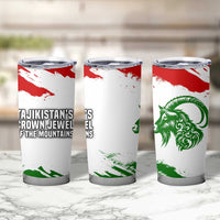 Tajikistan Tumbler Cup Markhor with Red Green White Brushstroke Flag with Mountain Goat Design