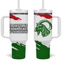 Tajikistan Tumbler With Handle Markhor with Red Green White Brushstroke Flag with Mountain Goat Design