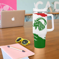 Tajikistan Tumbler With Handle Markhor with Red Green White Brushstroke Flag with Mountain Goat Design