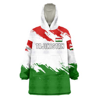 Tajikistan Wearable Blanket Hoodie Markhor with Red Green White Brushstroke Flag with Mountain Goat Design