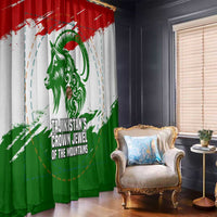 Tajikistan Window Curtain Markhor with Red Green White Brushstroke Flag with Mountain Goat Design