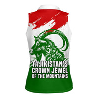 Tajikistan Women Sleeveless Polo Shirt Markhor with Red Green White Brushstroke Flag with Mountain Goat Design