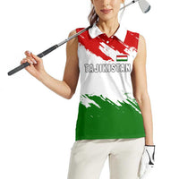 Tajikistan Women Sleeveless Polo Shirt Markhor with Red Green White Brushstroke Flag with Mountain Goat Design