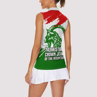 Tajikistan Women Sleeveless Polo Shirt Markhor with Red Green White Brushstroke Flag with Mountain Goat Design