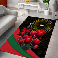 Tajikistan Area Rug Tulip with Red Floral Butterfly with Black Gold Folk Pattern