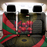 Tajikistan Back Car Seat Cover Tulip with Red Floral Butterfly with Black Gold Folk Pattern