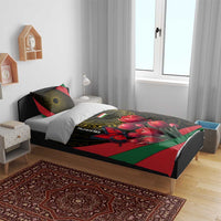 Tajikistan Bedding Set Tulip with Red Floral Butterfly with Black Gold Folk Pattern