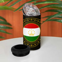 Tajikistan 4 in 1 Can Cooler Tumbler Tulip with Red Floral Butterfly with Black Gold Folk Pattern