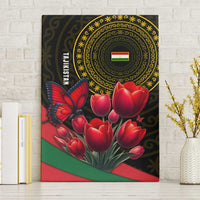 Tajikistan Canvas Wall Art Tulip with Red Floral Butterfly with Black Gold Folk Pattern