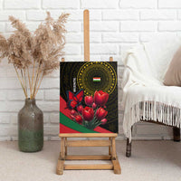 Tajikistan Canvas Wall Art Tulip with Red Floral Butterfly with Black Gold Folk Pattern